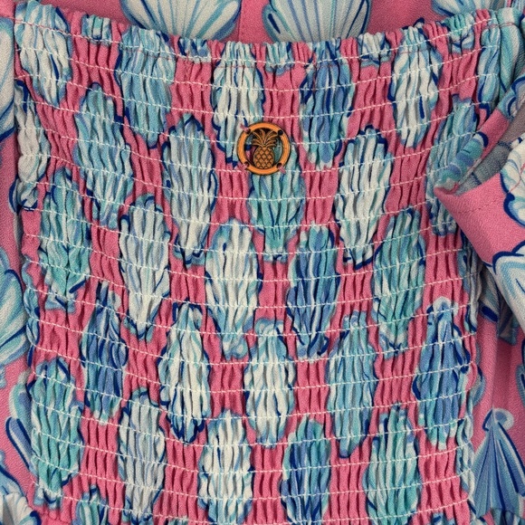 Simply Southern Womens XL Sleeveless Dress Pink Blue Sea Shell Print Ruffled - Picture 6 of 9